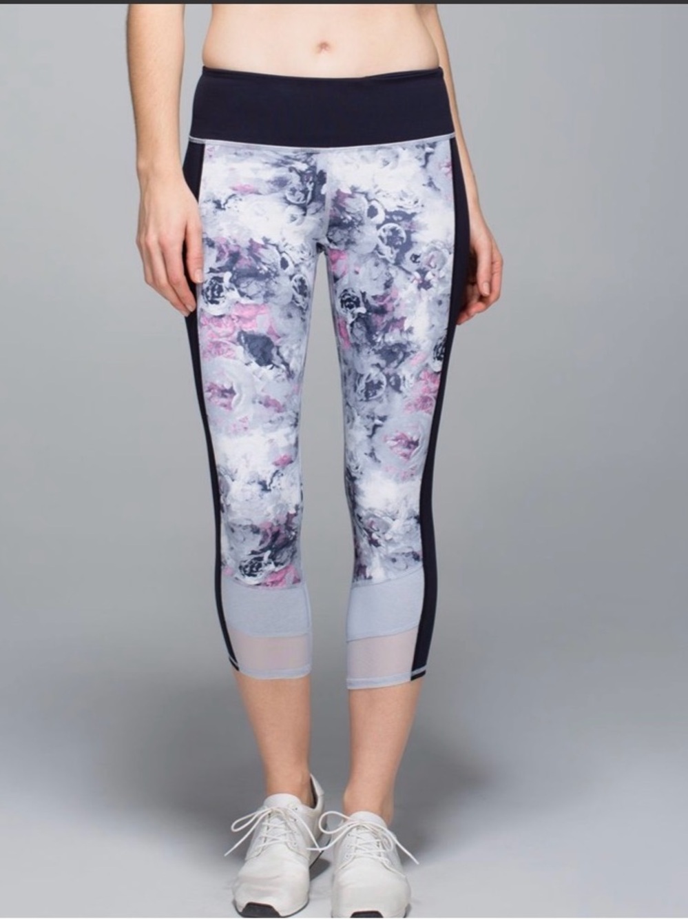 lululemon athletica Black Panel Floral Print Leggings with Pink Accents